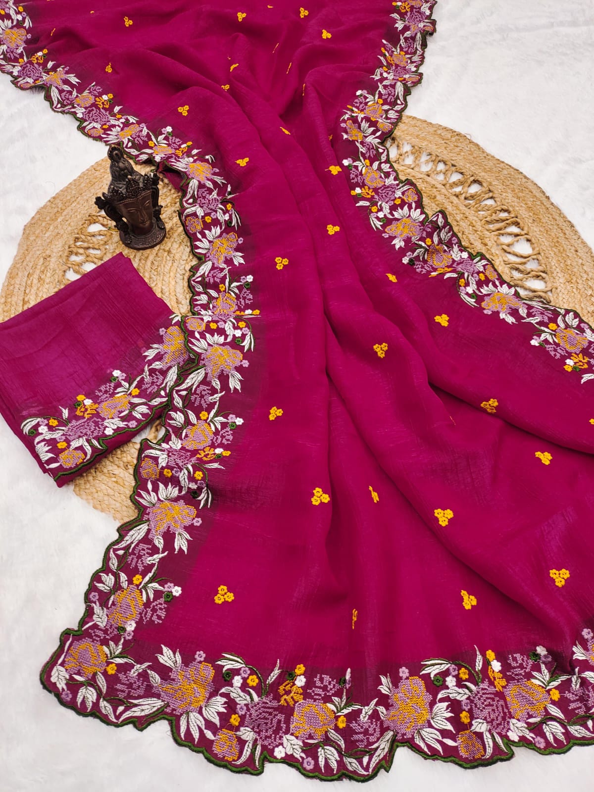 Designer Saree with Heavy Embroidery & Cutwork Border