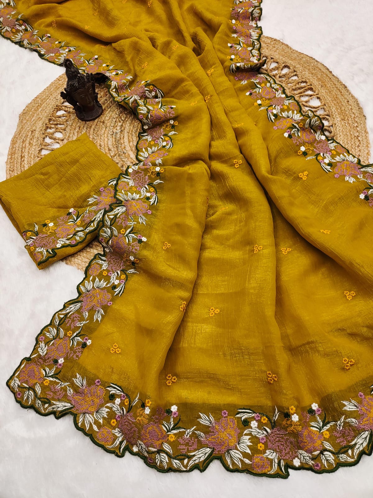 Designer Saree with Heavy Embroidery & Cutwork Border