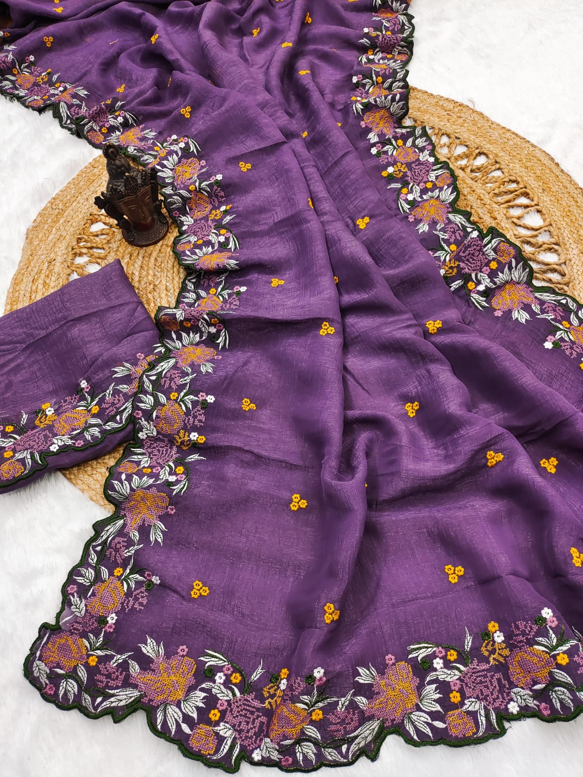 Designer Saree with Heavy Embroidery & Cutwork Border