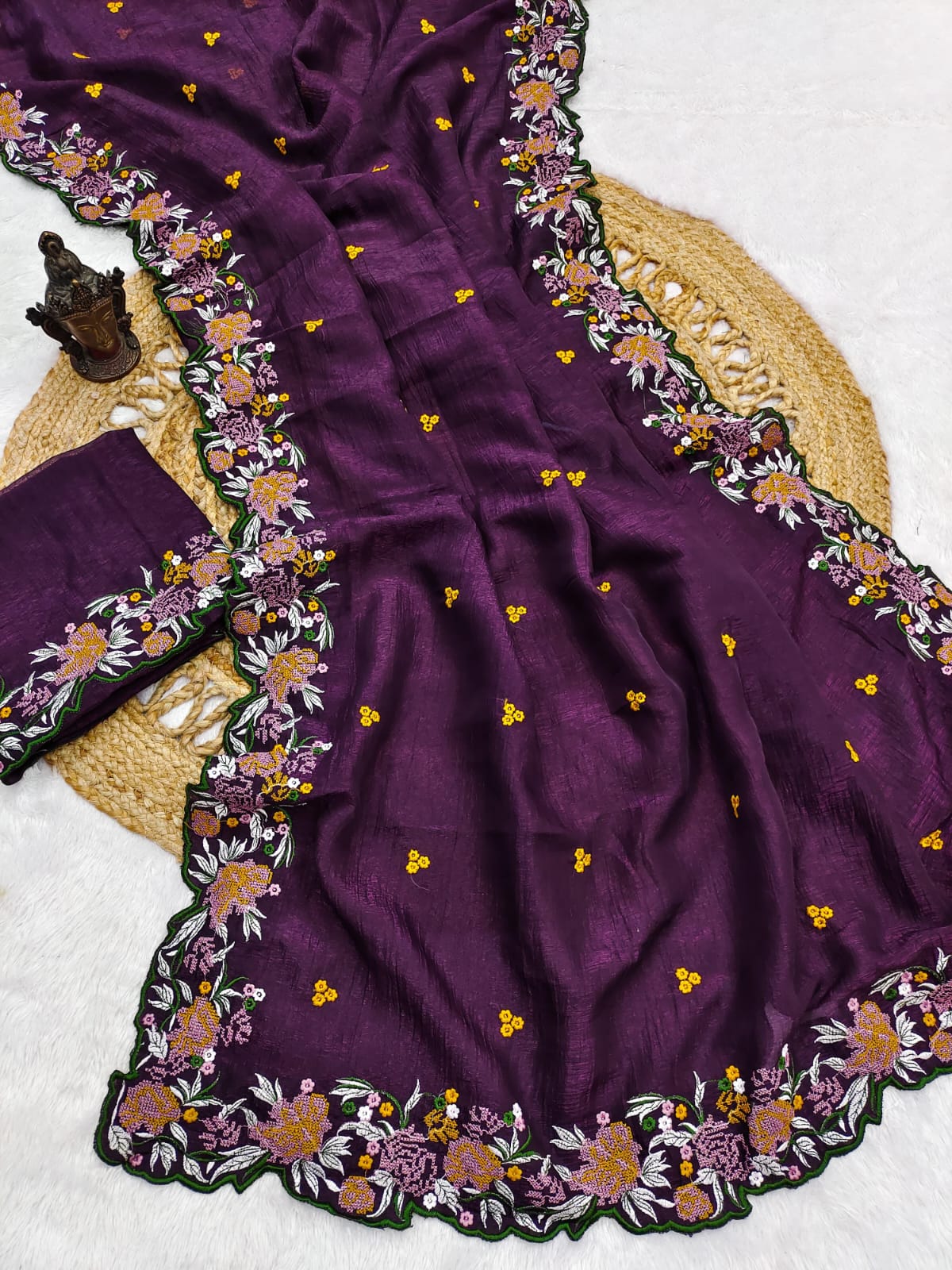 Designer Saree with Heavy Embroidery & Cutwork Border