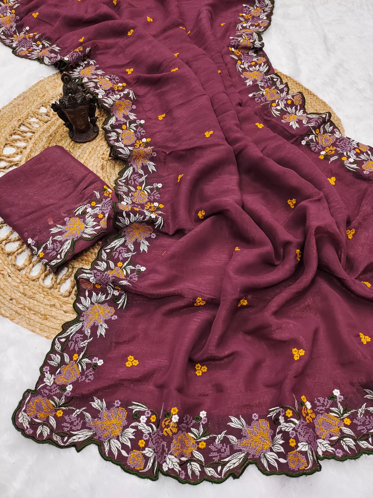Designer Saree with Heavy Embroidery & Cutwork Border
