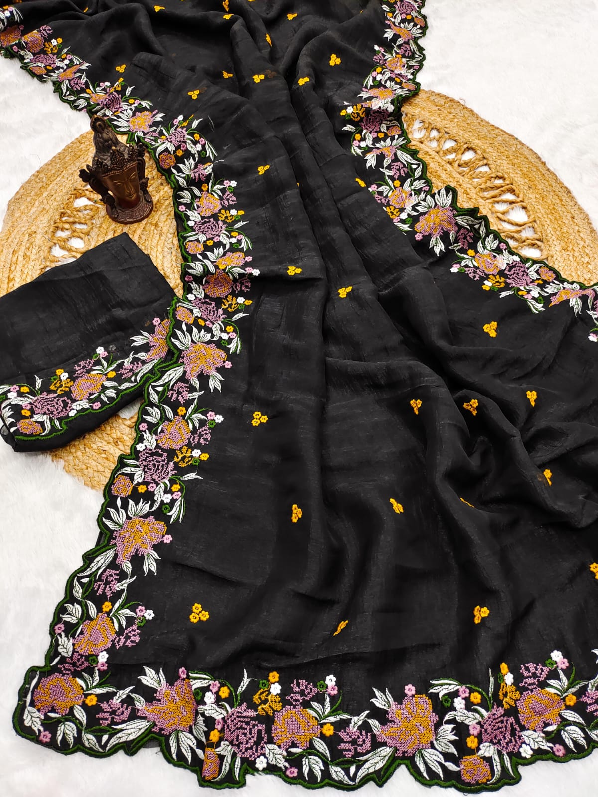 Designer Saree with Heavy Embroidery & Cutwork Border