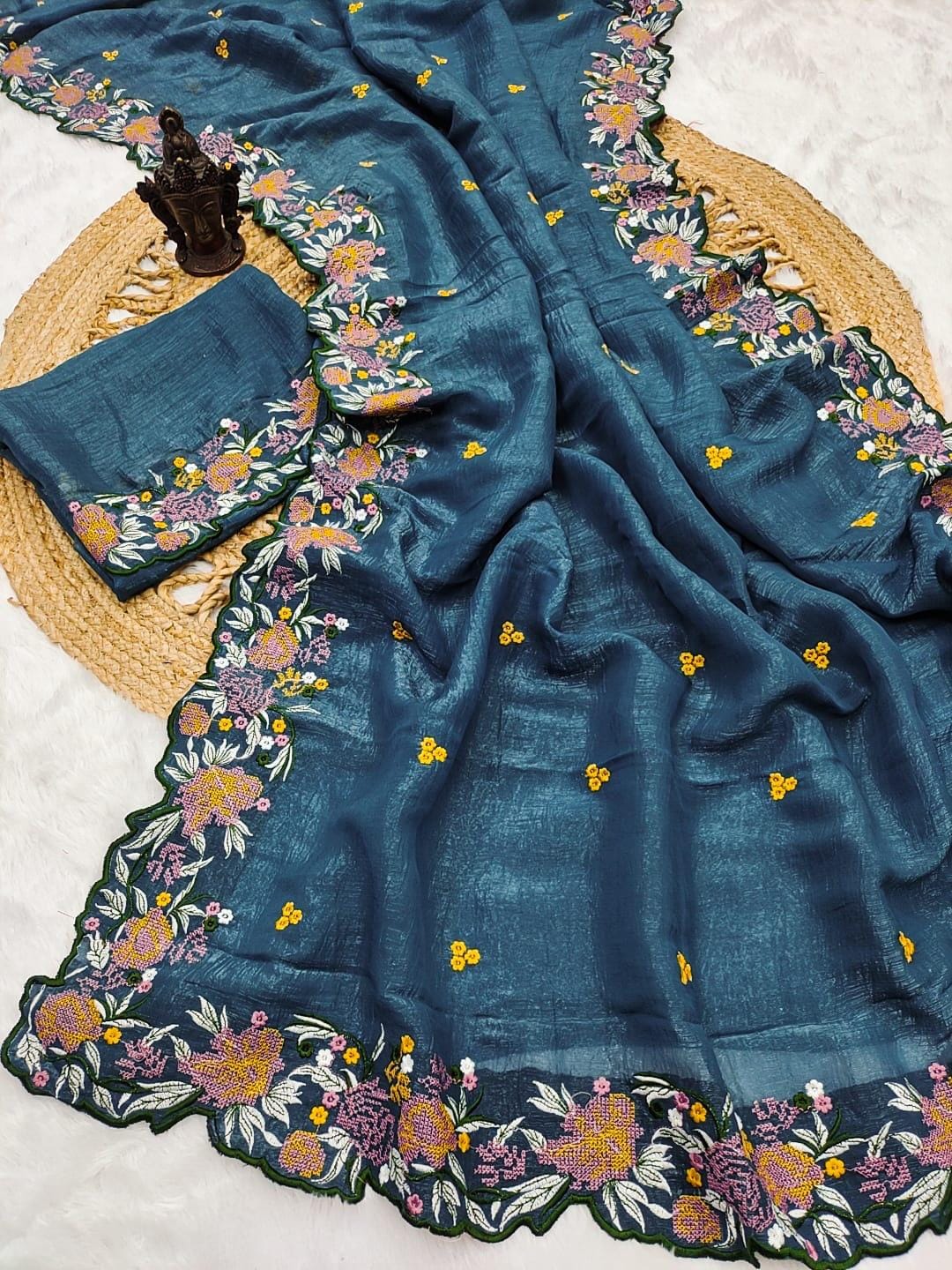 Designer Saree with Heavy Embroidery & Cutwork Border