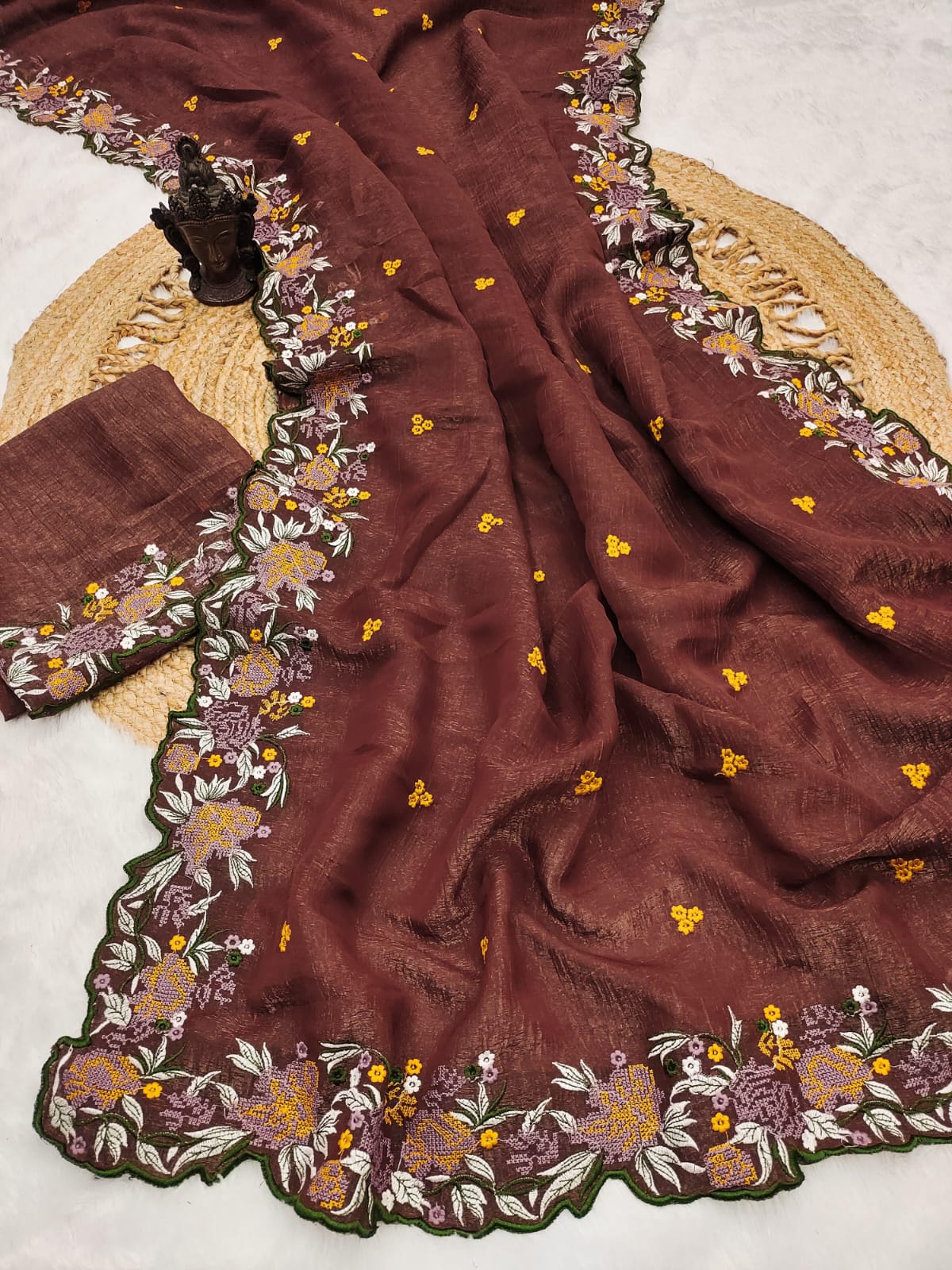 Designer Saree with Heavy Embroidery & Cutwork Border