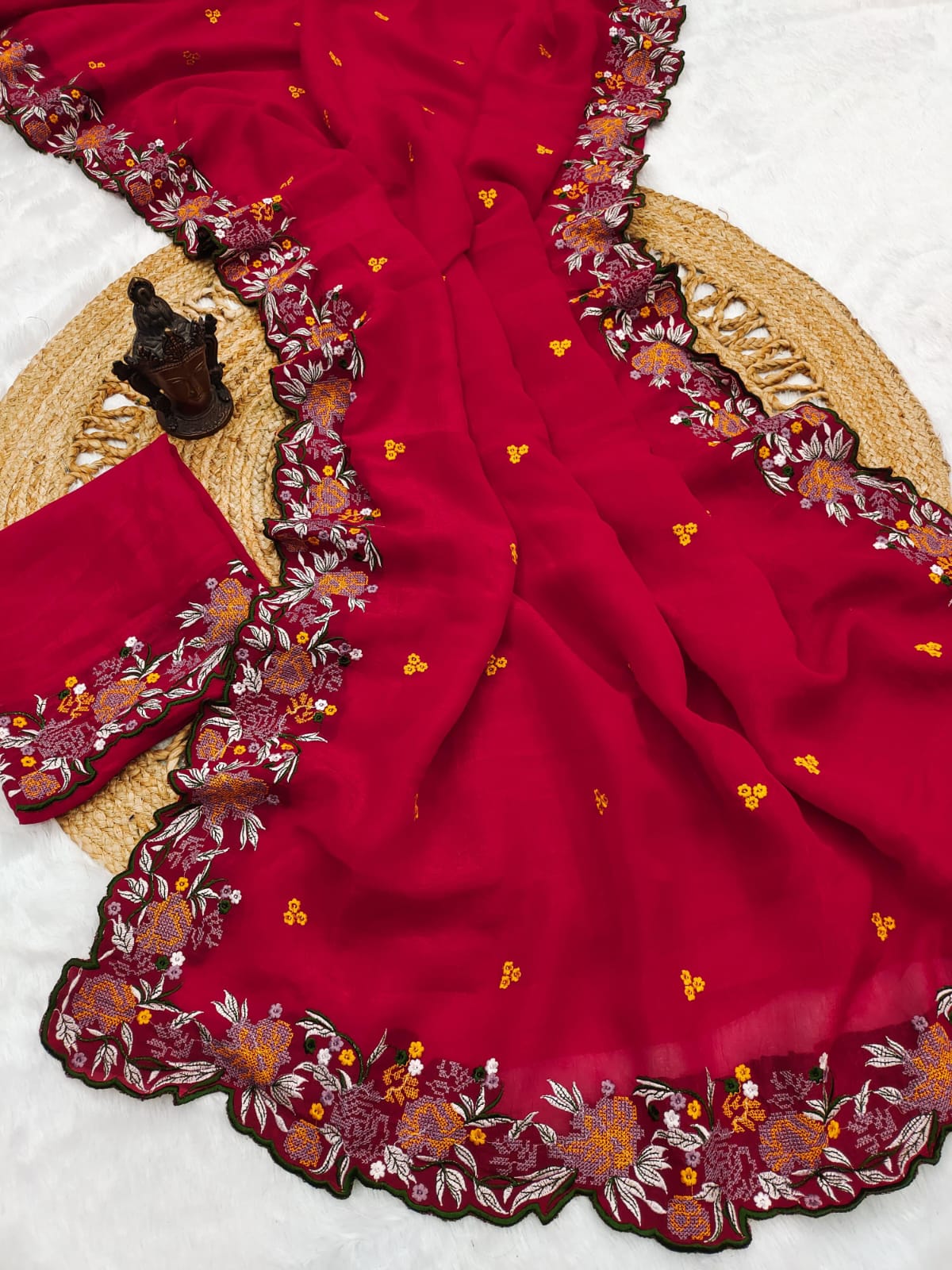 Designer Saree with Heavy Embroidery & Cutwork Border