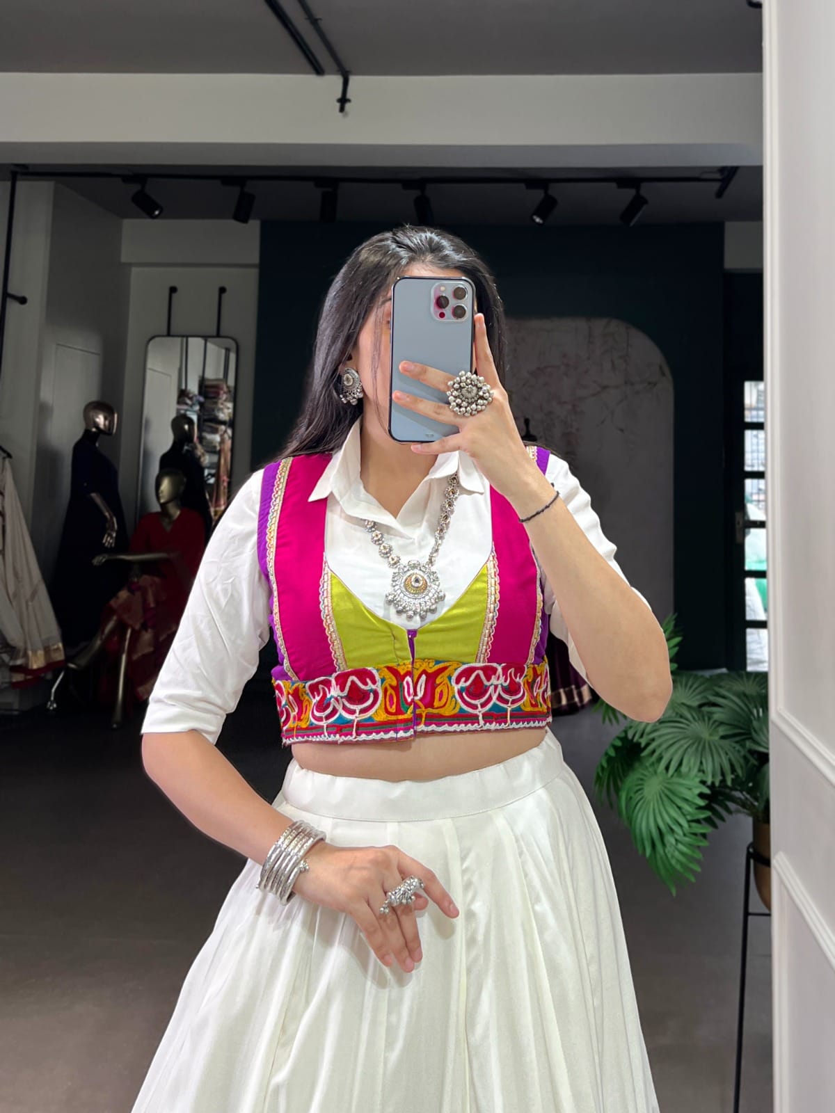 Multi-Colour Patched Lehenga with Casual Shirt Choli & Gamthi Koti