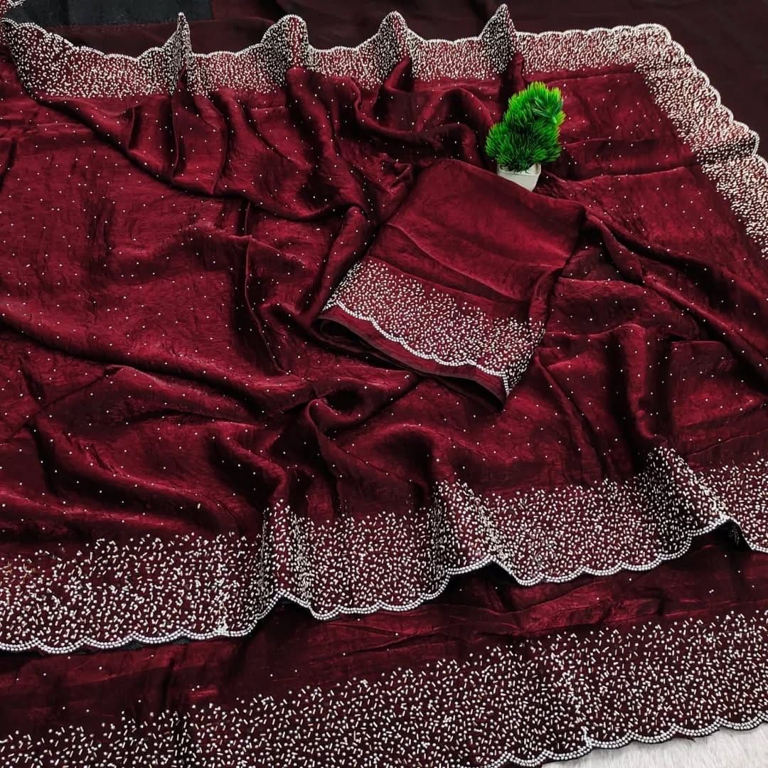 Fendy Chiffon Dual Shade Saree with Jarkan Work
