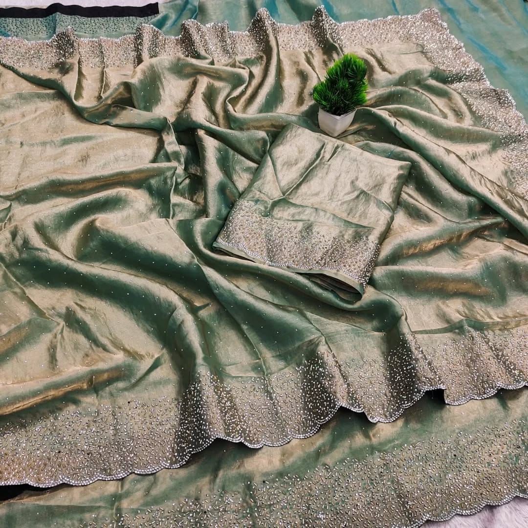 Fendy Chiffon Dual Shade Saree with Jarkan Work