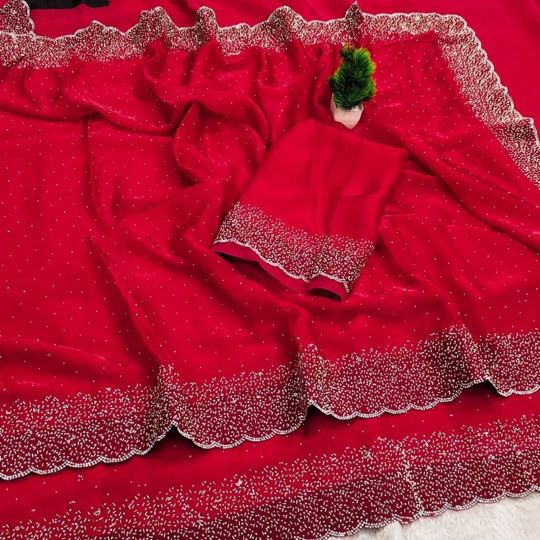 Fendy Chiffon Dual Shade Saree with Jarkan Work