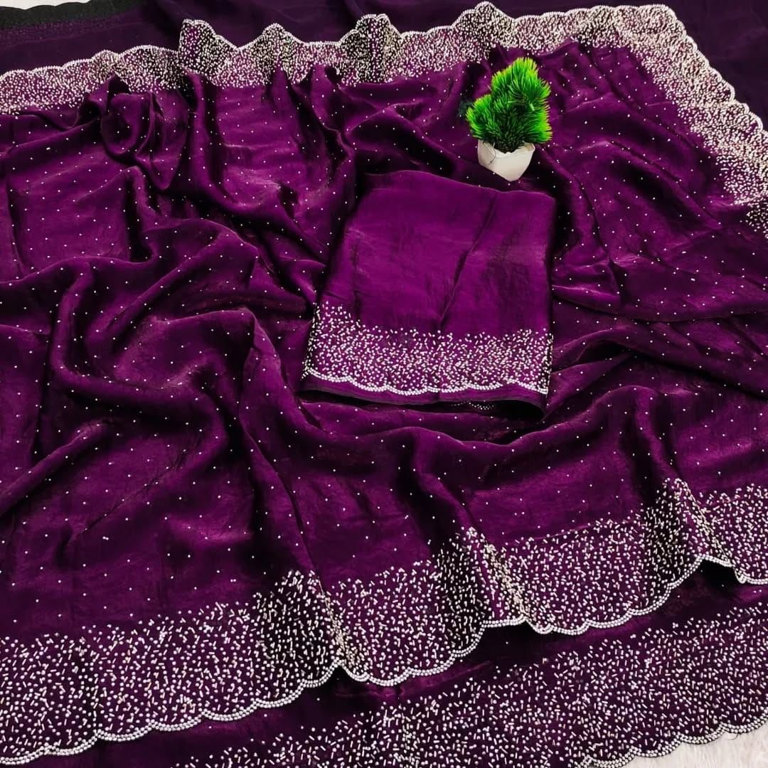 Fendy Chiffon Dual Shade Saree with Jarkan Work