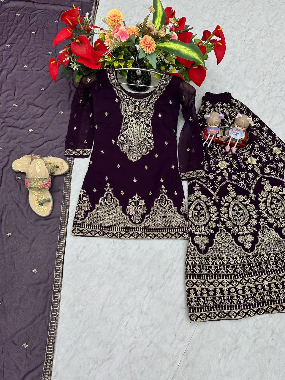 Stunning New Designer Party Wear Top, Plazzo & Dupatta Set