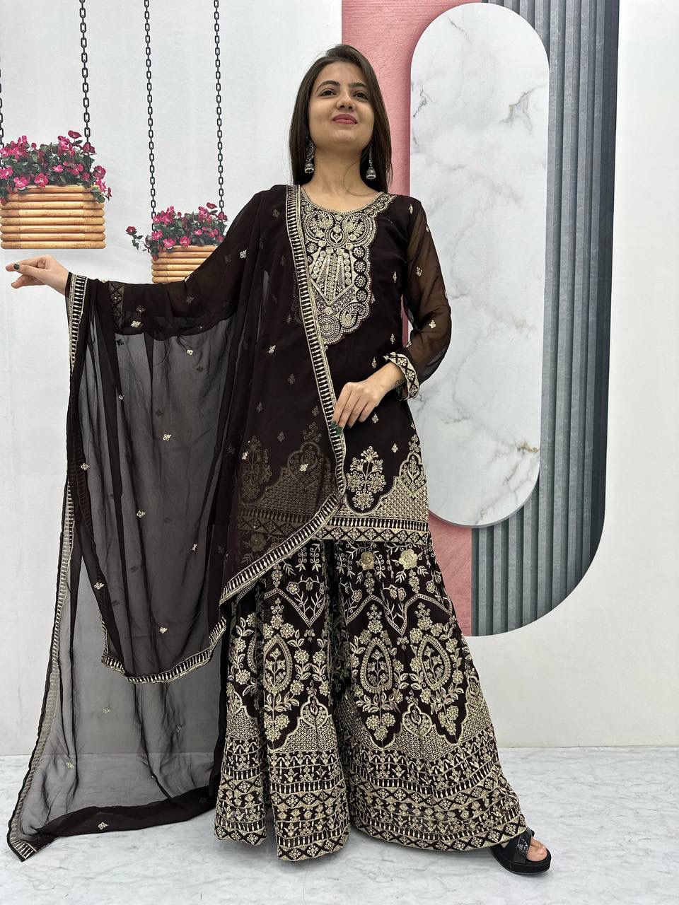 Stunning New Designer Party Wear Top, Plazzo & Dupatta Set