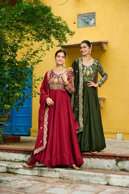 Premium Gown Dupatta Set made from Vichitra fabric