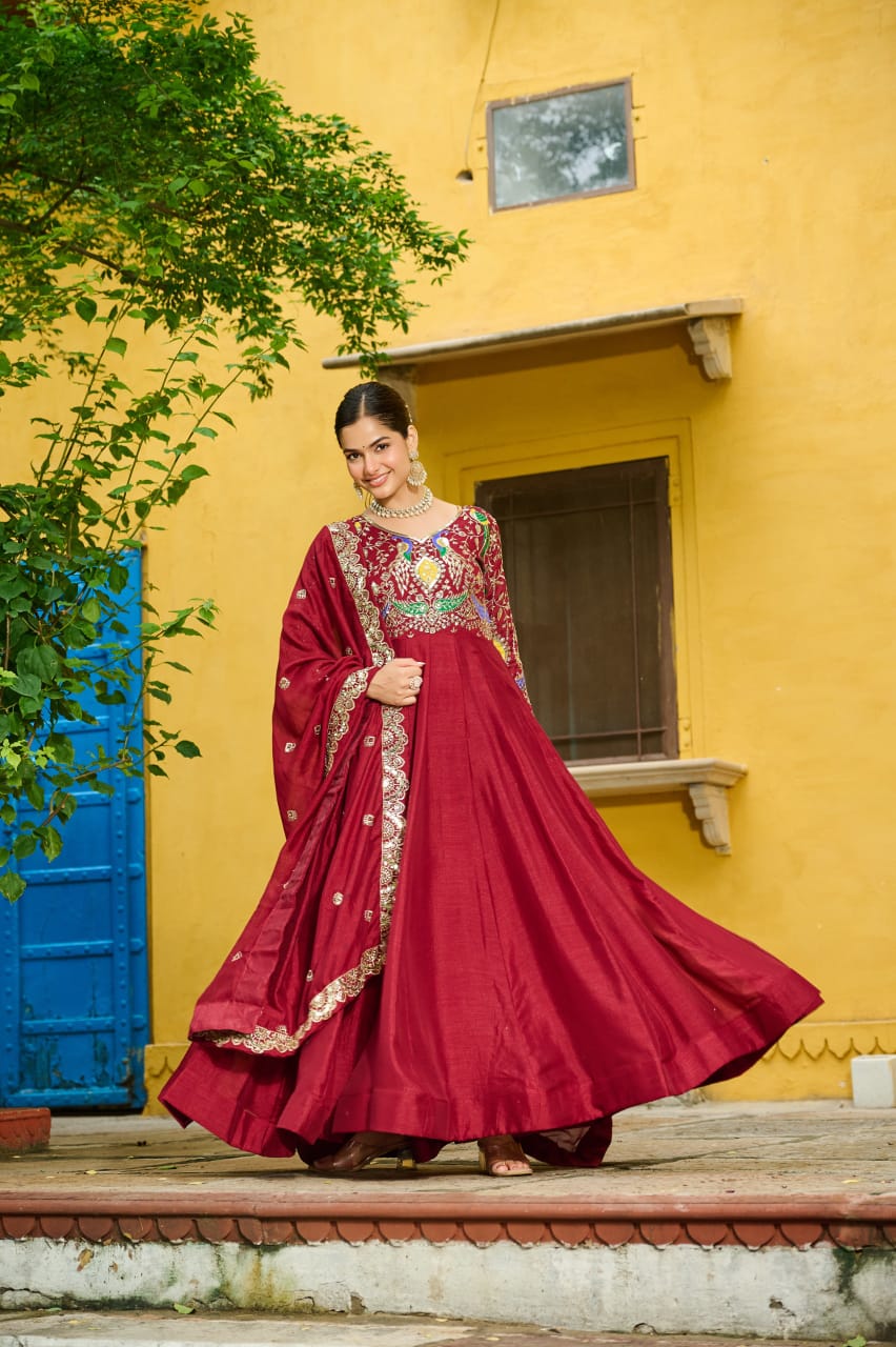 Premium Gown Dupatta Set made from Vichitra fabric