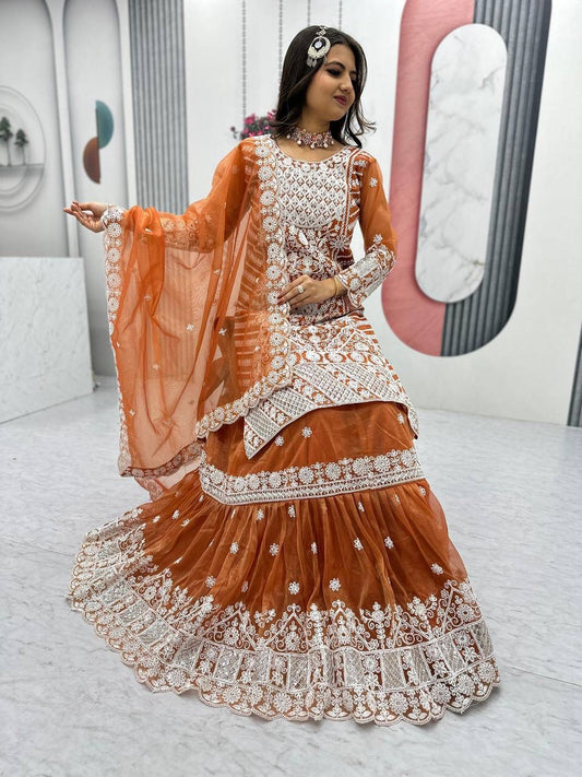 Regal Elegance — Embroidered Lily Net Ensemble
