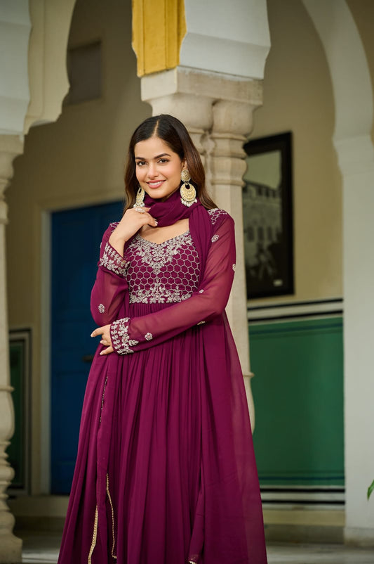 Elegant Beaded Bloom Gown with Designer Dupatta