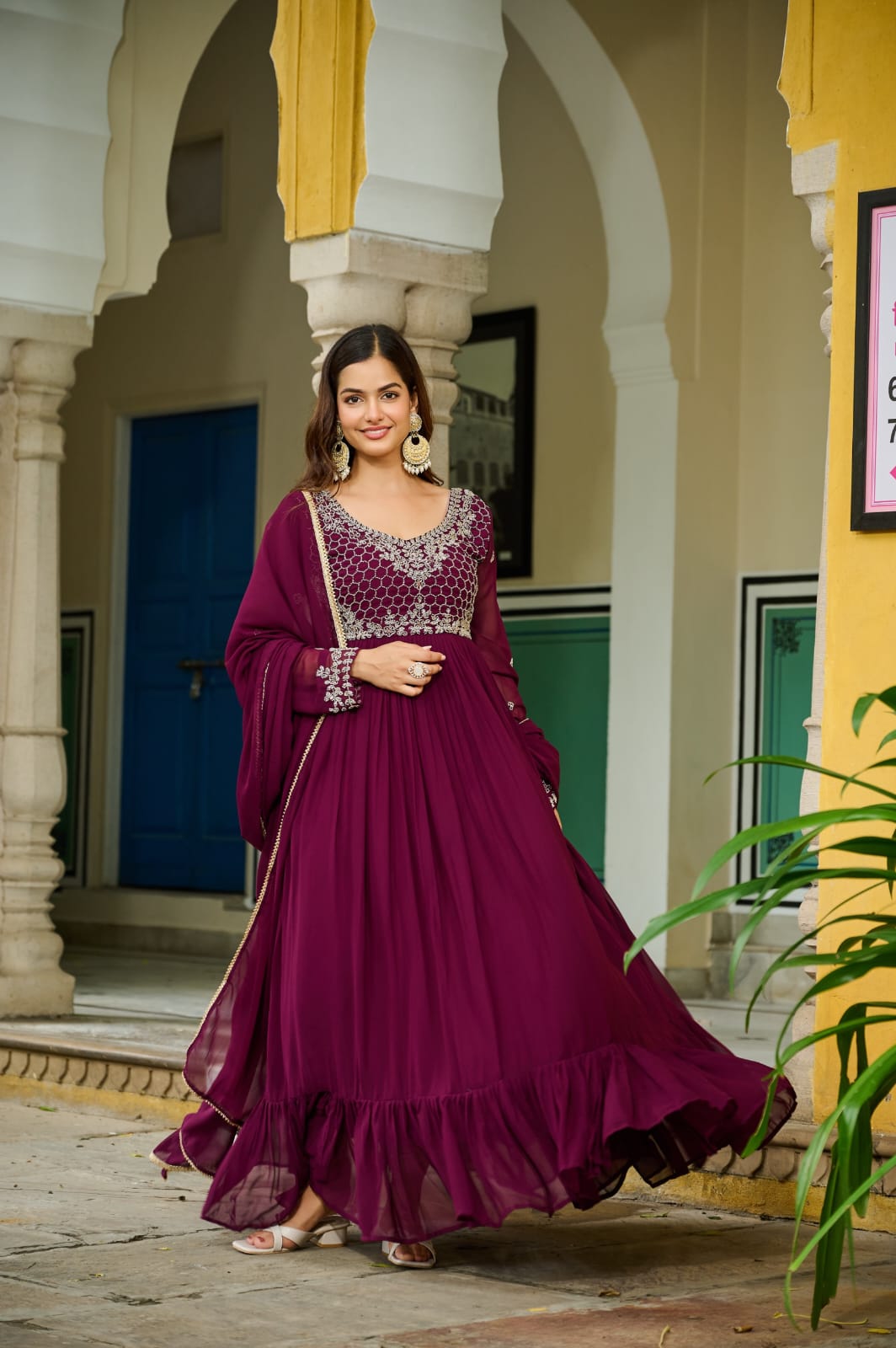 Elegant Beaded Bloom Gown with Designer Dupatta