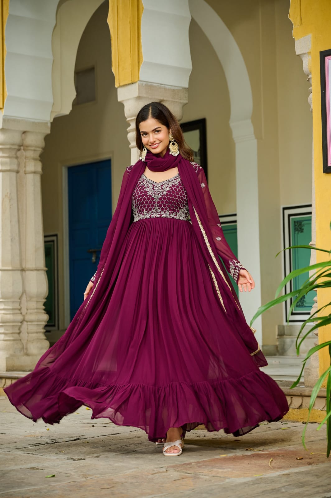 Elegant Beaded Bloom Gown with Designer Dupatta
