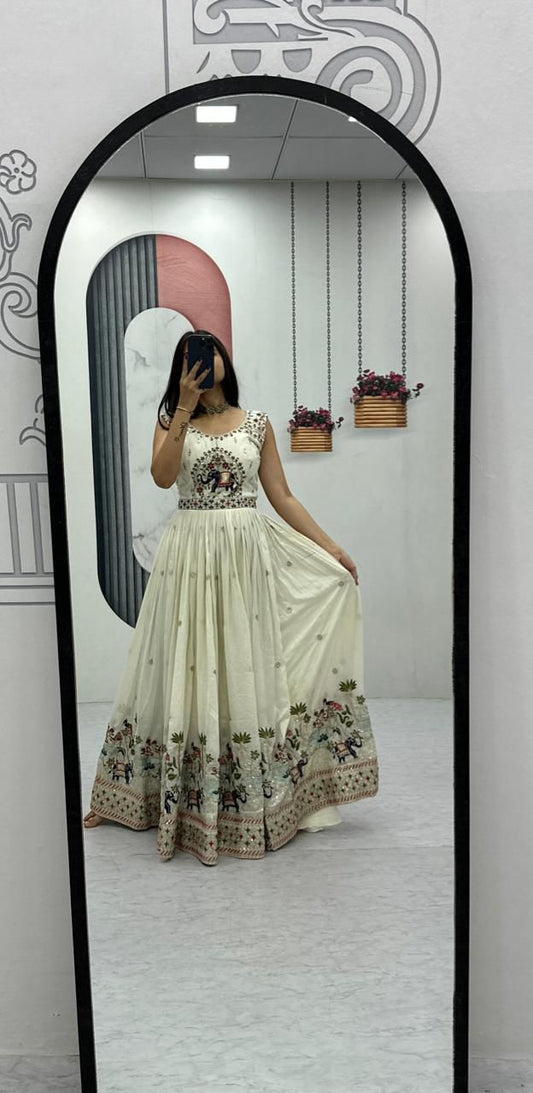 Ethereal Elegance Chinon Embroidered Gown Set
