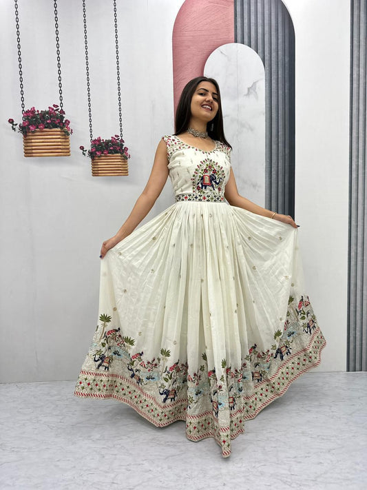 Ethereal Elegance Chinon Embroidered Gown Set