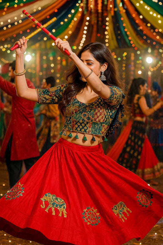 Heavy Rayon Ajrakh Printed Designer Chaniya Choli