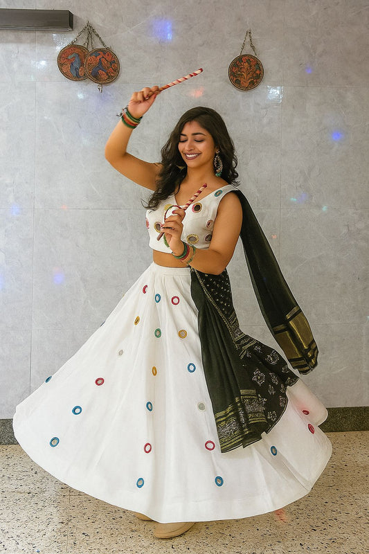 Roman Silk Chaniya Choli With Real Mirror All Over