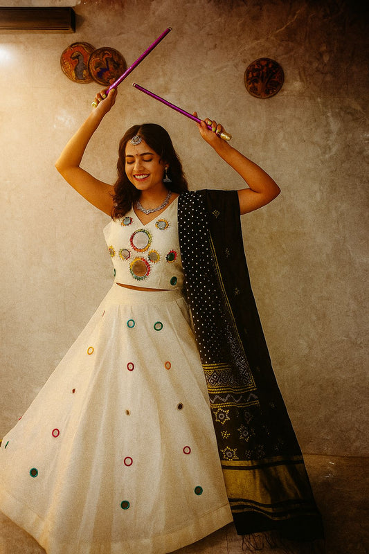 Roman Silk Chaniya Choli With Real Mirror All Over