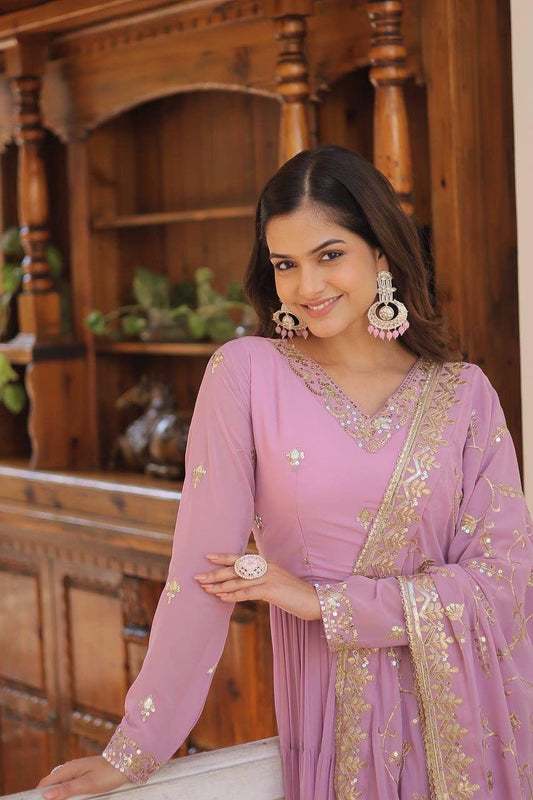 Faux Georgette Embroidered Gown with Dupatta