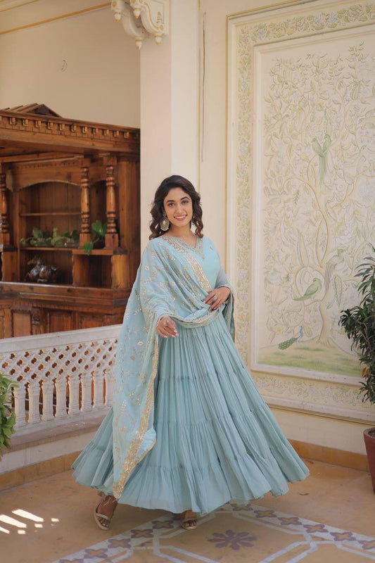 Faux Georgette Embroidered Gown with Dupatta