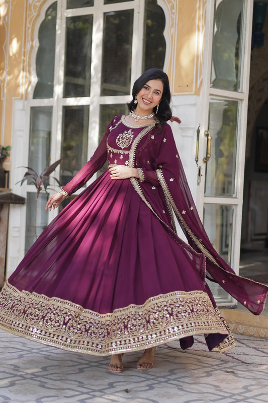 Faux Embroidery Designer Readymade Gown