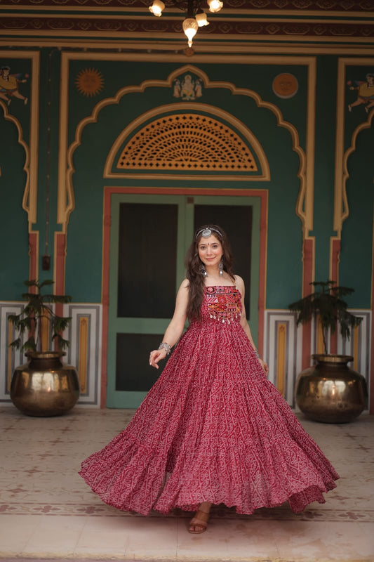 Bandhani Print Faux Georgette Gown without Dupatta
