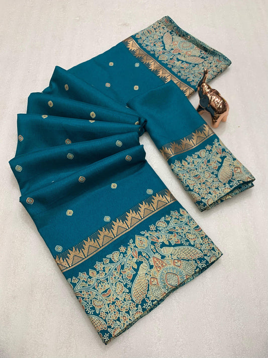 Pure Soft Tusser Batik Peacock Printed Saree
