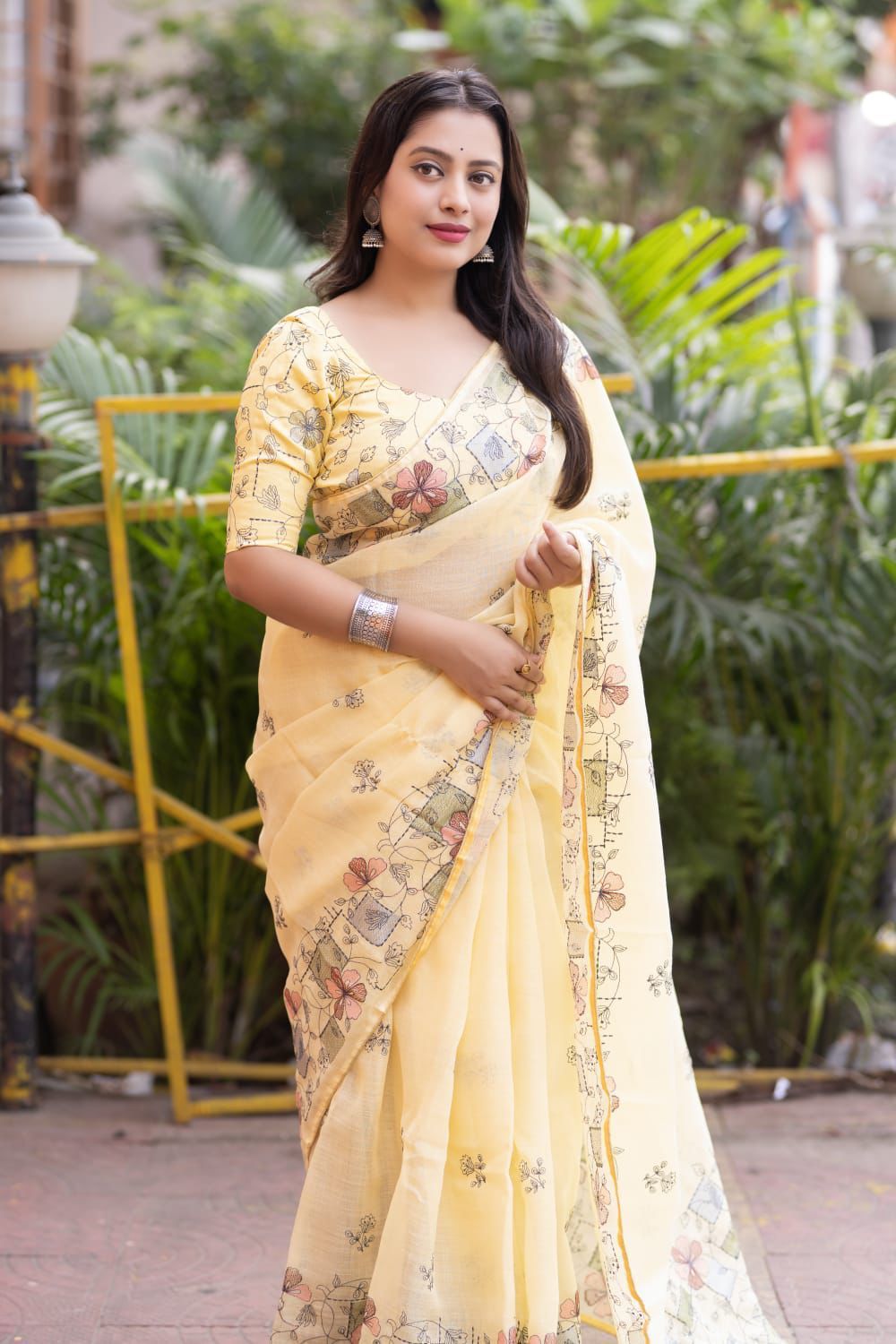 Soft Linen Saree with Beautiful Embroidery