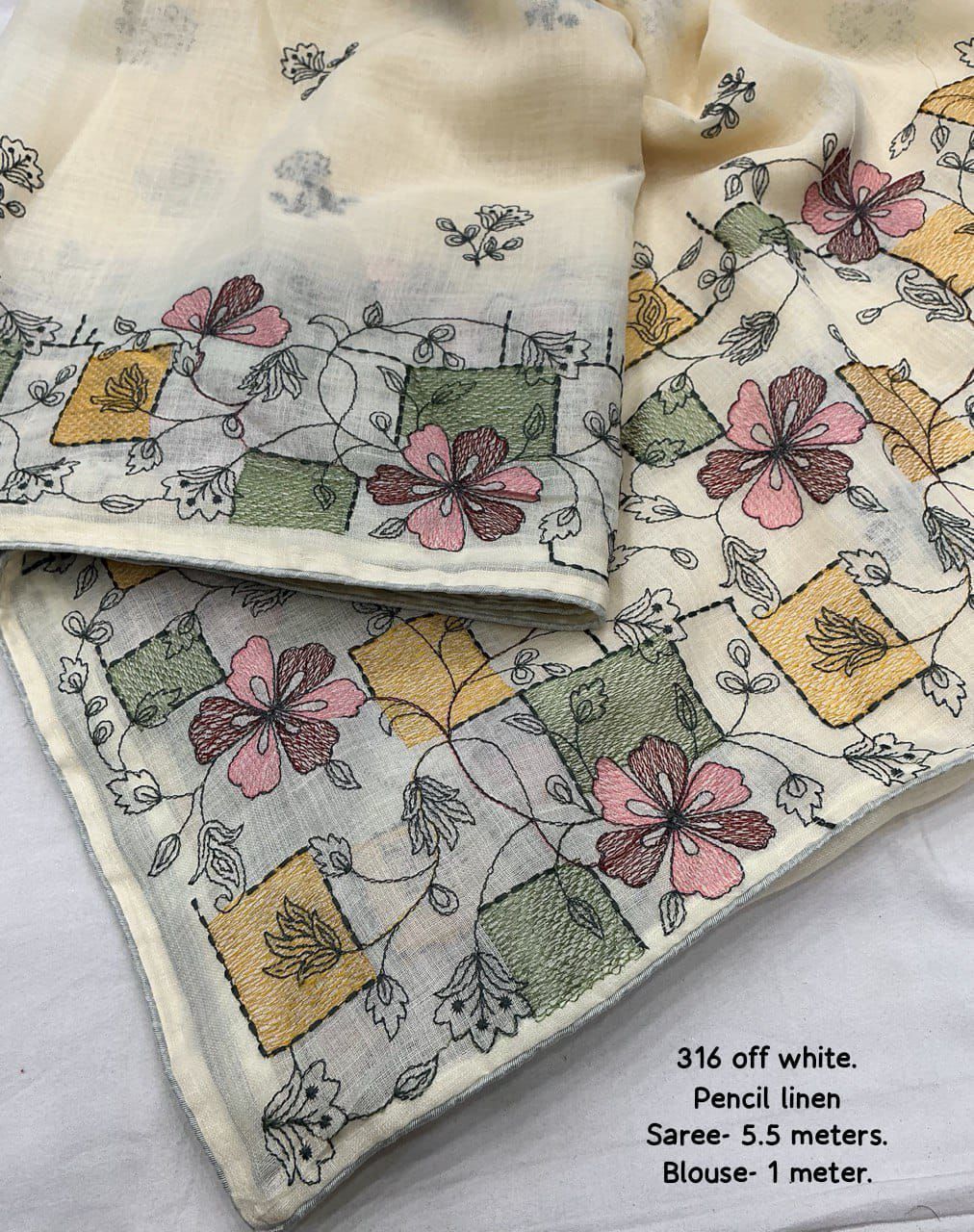 Soft Linen Saree with Beautiful Embroidery
