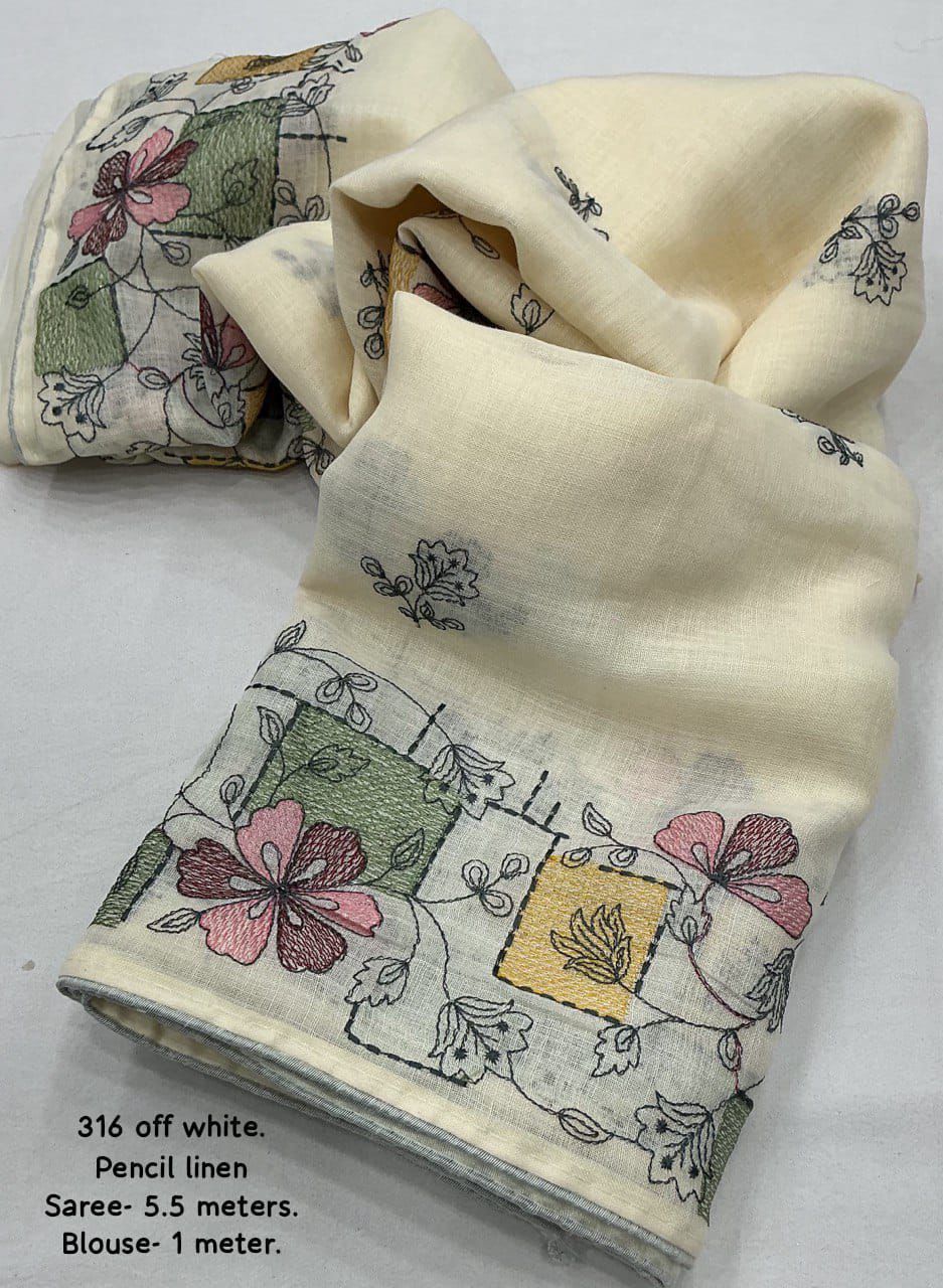 Soft Linen Saree with Beautiful Embroidery