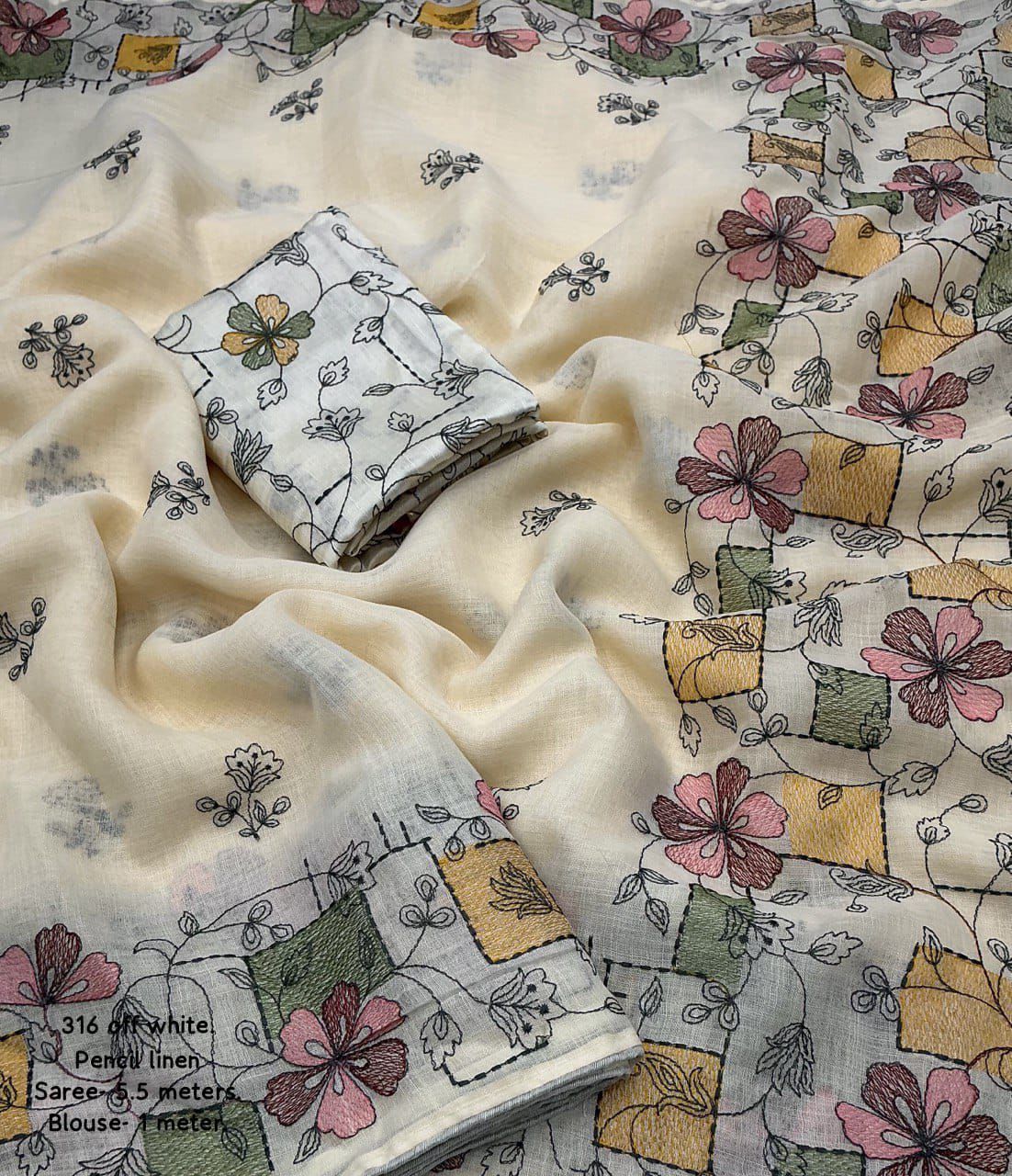 Soft Linen Saree with Beautiful Embroidery