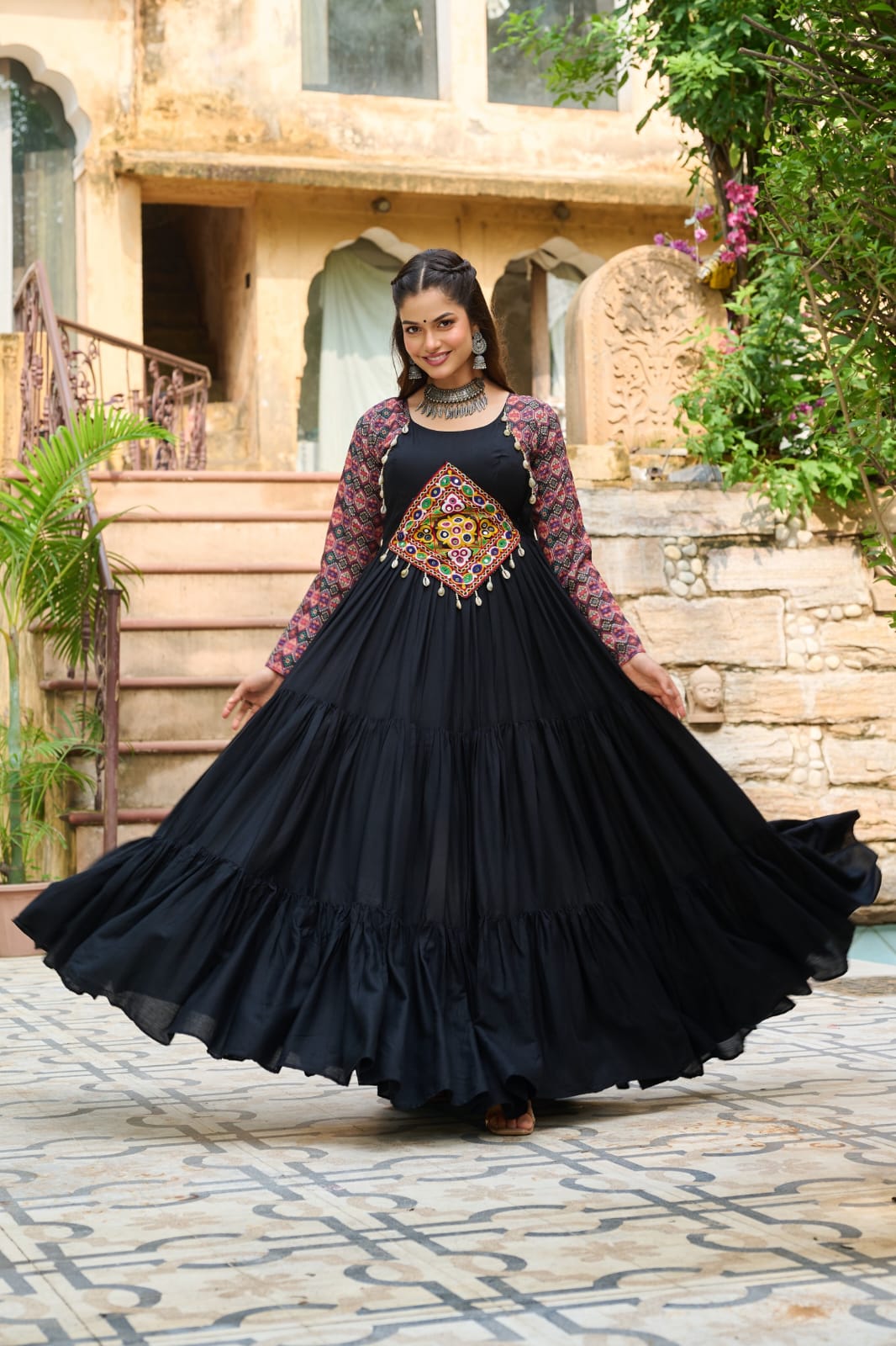 Navratri Special Gown With Kutchi Gamthi Embroidery Work
