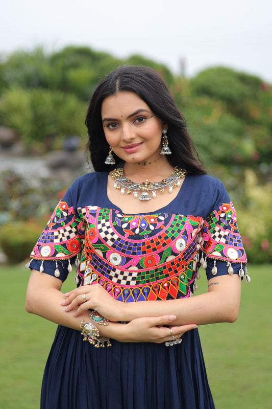 Designer Rayon Gown With Kutchi Gamthi Work