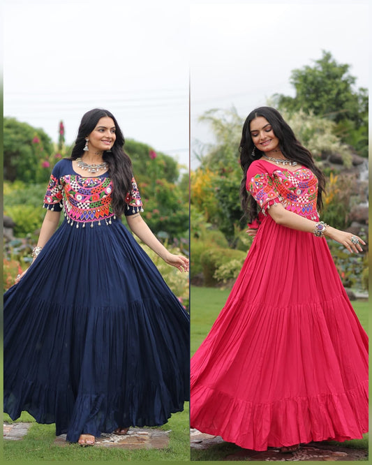Designer Rayon Gown With Kutchi Gamthi Work