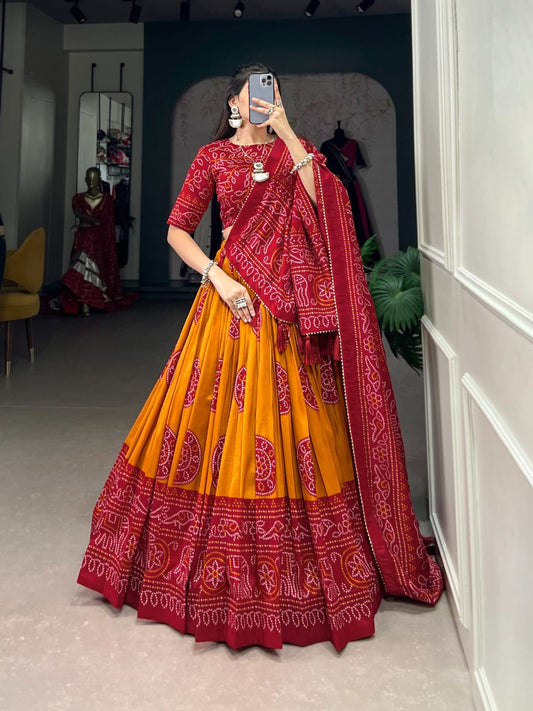 Tussar Lehenga Choli With Bandhej Print