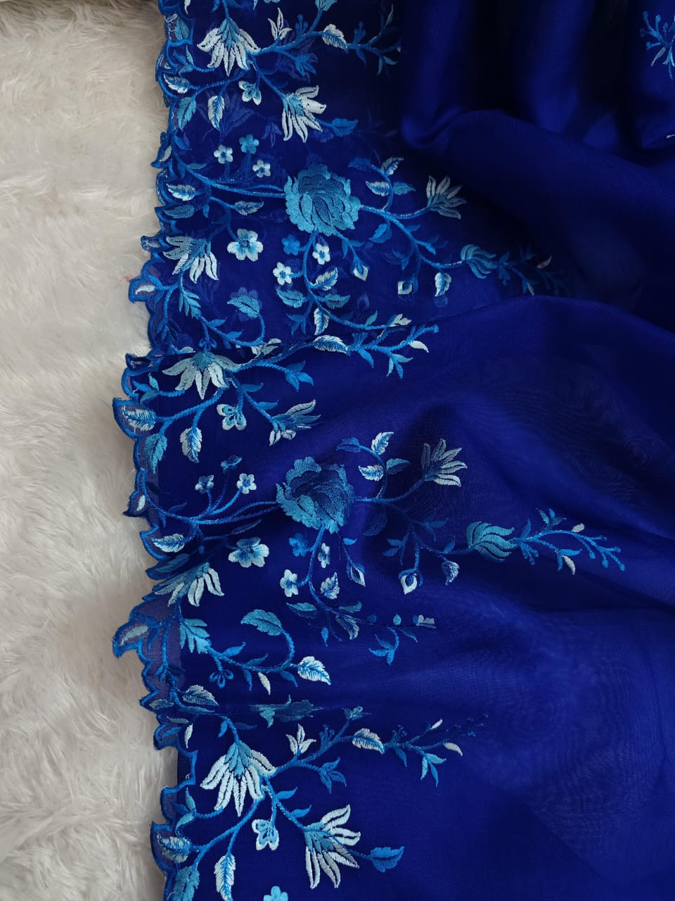Pure Georgette Saree with Shaded Floral Embroidery