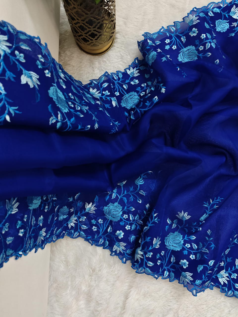 Pure Georgette Saree with Shaded Floral Embroidery
