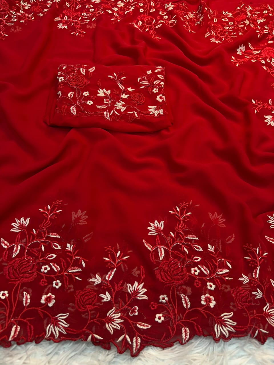 Pure Georgette Saree with Shaded Floral Embroidery