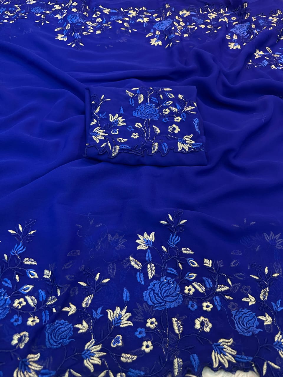 Pure Georgette Saree with Shaded Floral Embroidery