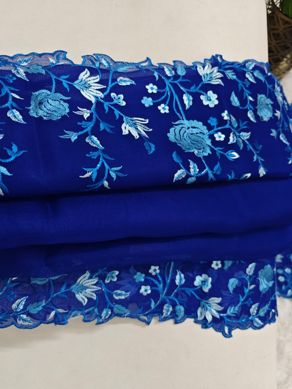 Pure Georgette Saree with Shaded Floral Embroidery