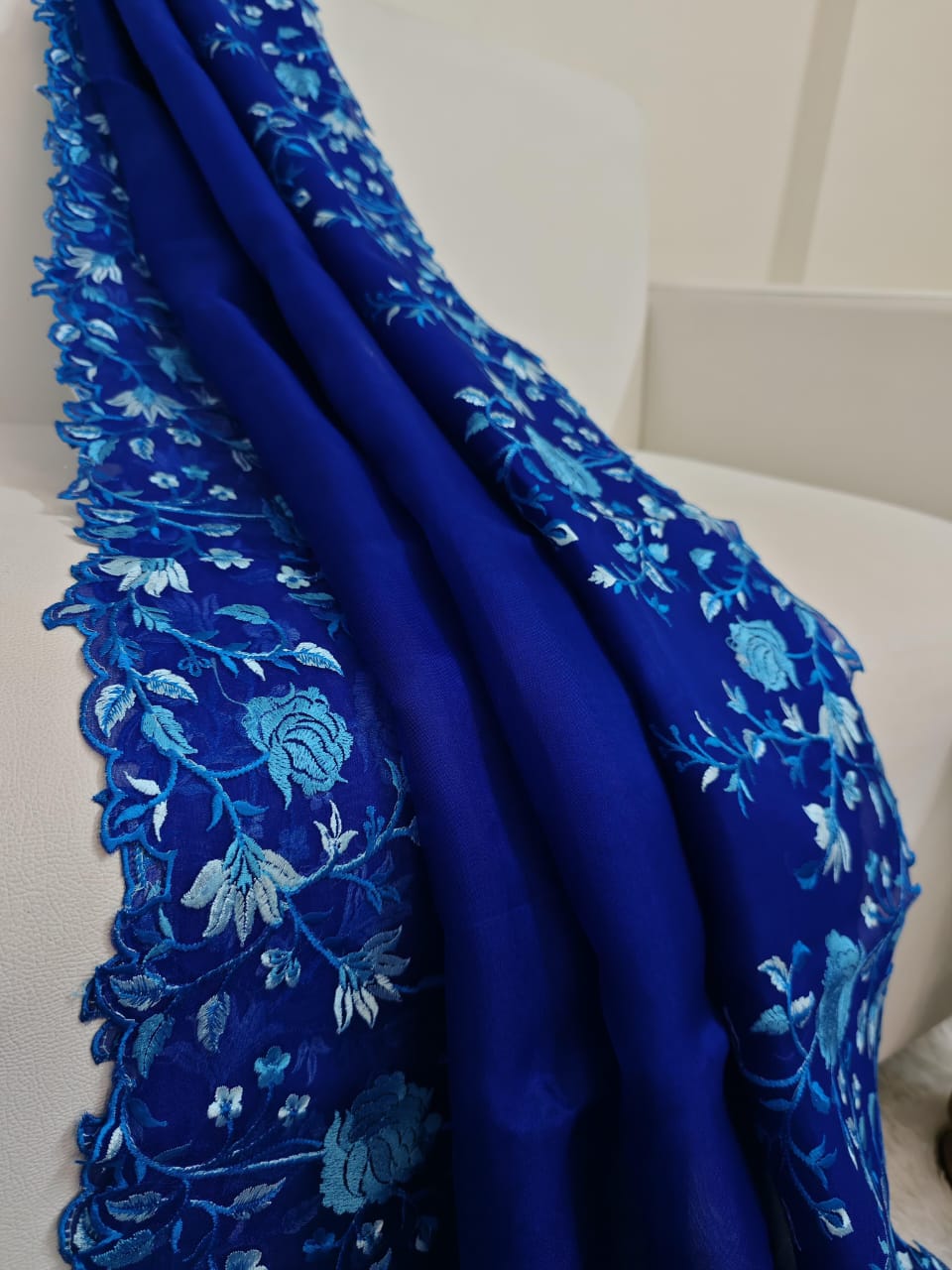 Pure Georgette Saree with Shaded Floral Embroidery