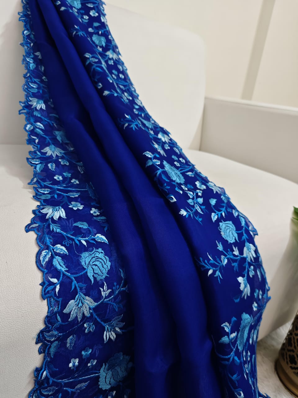 Pure Georgette Saree with Shaded Floral Embroidery