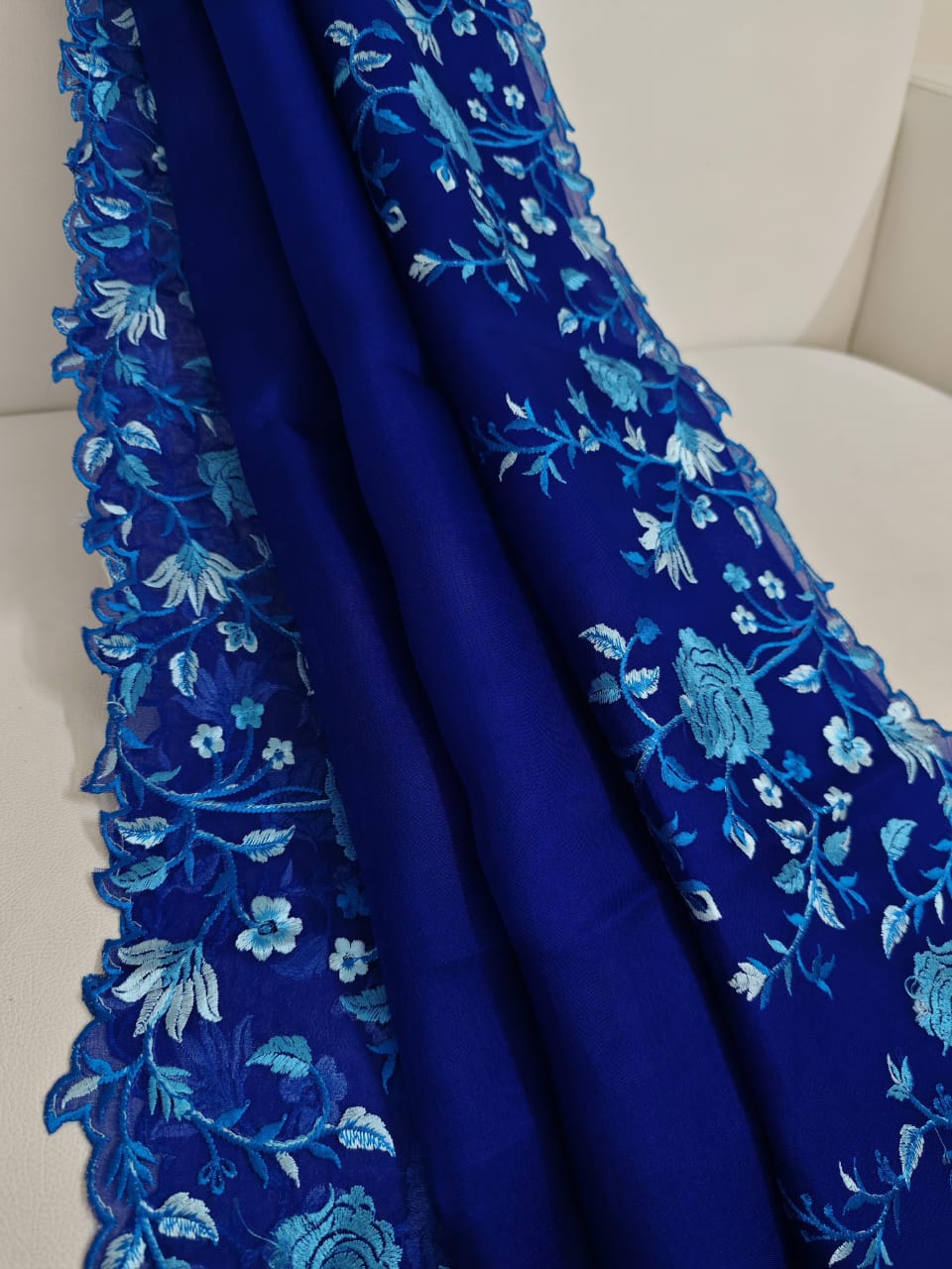 Pure Georgette Saree with Shaded Floral Embroidery