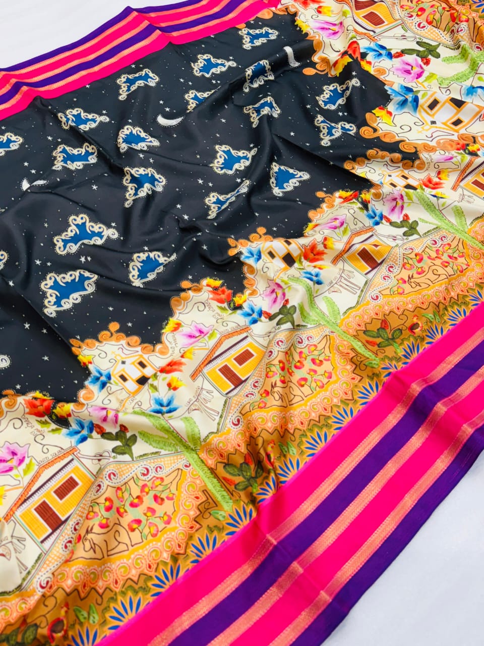 Experience Royal Elegance – A Luxurious Pure Krish Silk Saree with Sartin Zari Detailing