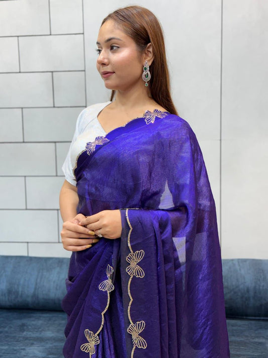 Glamour in Every Fold – Butterfly Cut Dana Diamond Panel Work Saree